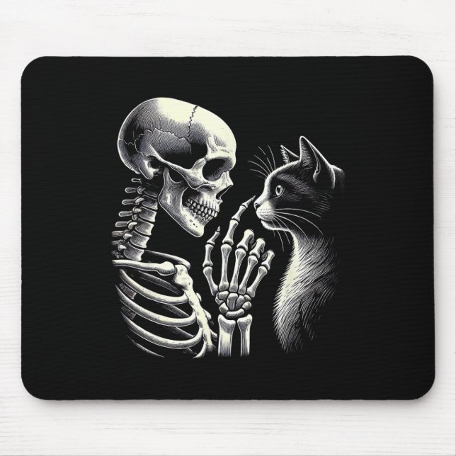 Cute Black Cat Nose Skeleton Hand Funny Halloween  Mouse Mat (Front)