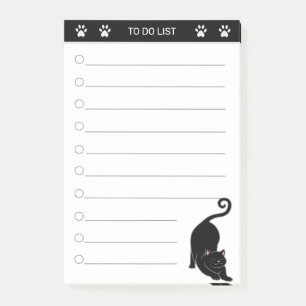 Cute black cat on black & white post-it notes