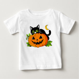 Cute Black Cat on Halloween Jack-O'-Lantern Pumpki Baby T-Shirt