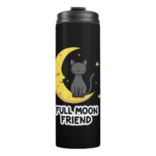 Cute Black Cat on Moon - Full Moon Friend Thermal Tumbler
