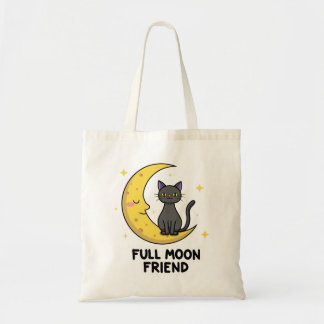 Cute Black Cat on Moon - Full Moon Friend Tote Bag