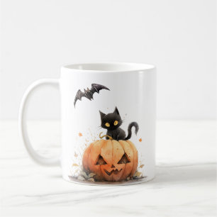 Cute Black Cat on Pumpkin Halloween Coffee Mug