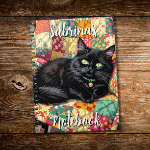 Cute Black Cat on Rocking Chair Personalised Notebook