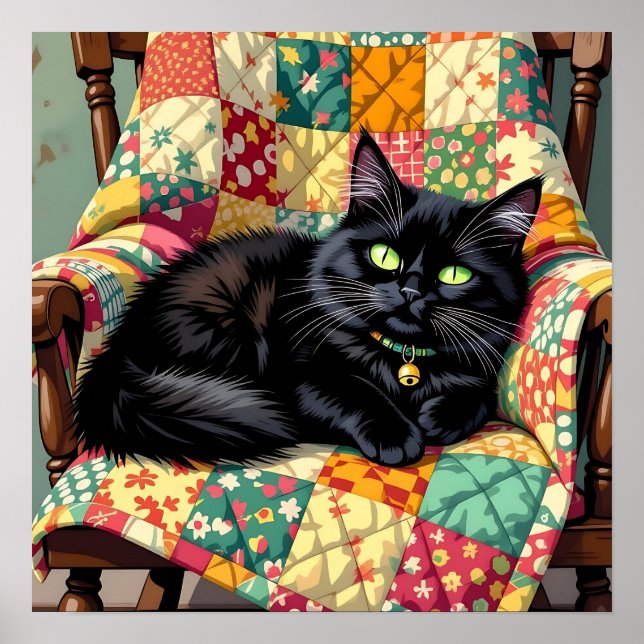 Cute Black Cat on Rocking Chair   Poster (Front)
