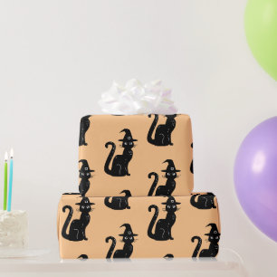 Cute Black Cat Orange Halloween Kids Wrapping Paper