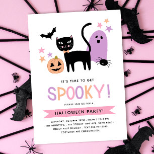 Cute Black Cat Pastel Halloween Spooky Party  Invitation