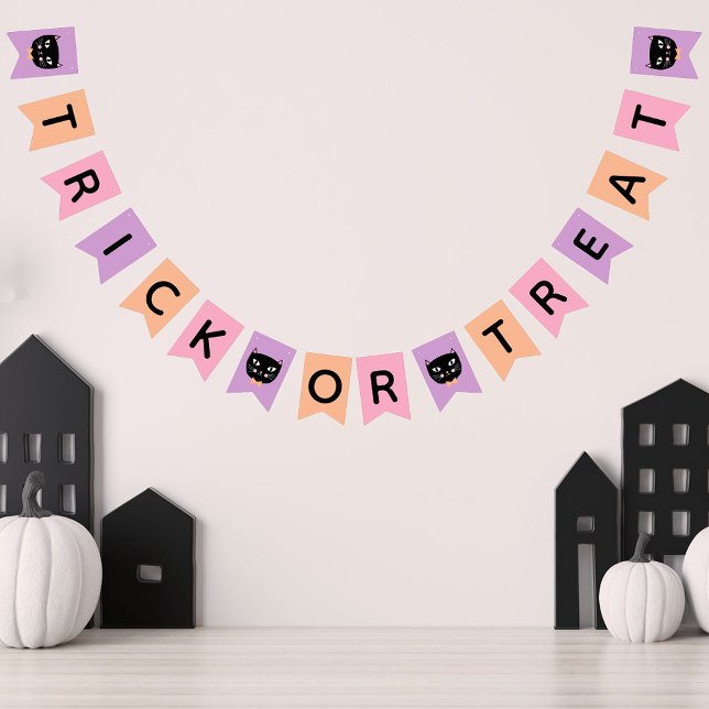 Cute Black Cat Pastel Halloween Trick or Treat Bunting (Creator Uploaded)