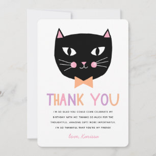 Cute Black Cat Pastel Thank You Birthday Card