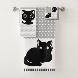 Cute Black Cat Pattern Bath Towel Set