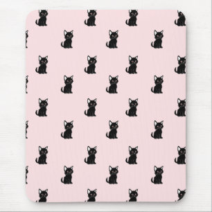 Cute Black Cat Pattern on Pastel Pink Mouse Mat