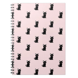 Cute Black Cat Pattern on Pastel Pink Notebook