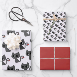 Cute Black Cat Pattern Whimsical Set Of Wrapping Paper Sheet