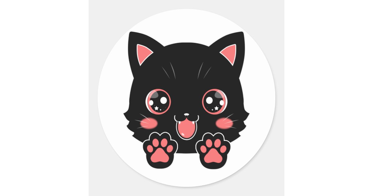 Cute Black Cat Paw Anime Classic Round Sticker Zazzle.co.uk