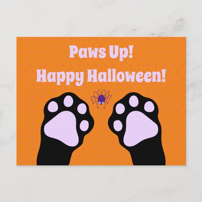 Cute Black Cat Paws Up Halloween Postcard (Front)