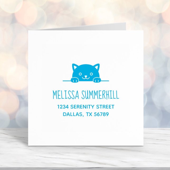 Cute Black Cat Peeking above Address Self-inking Stamp (Creator Uploaded)