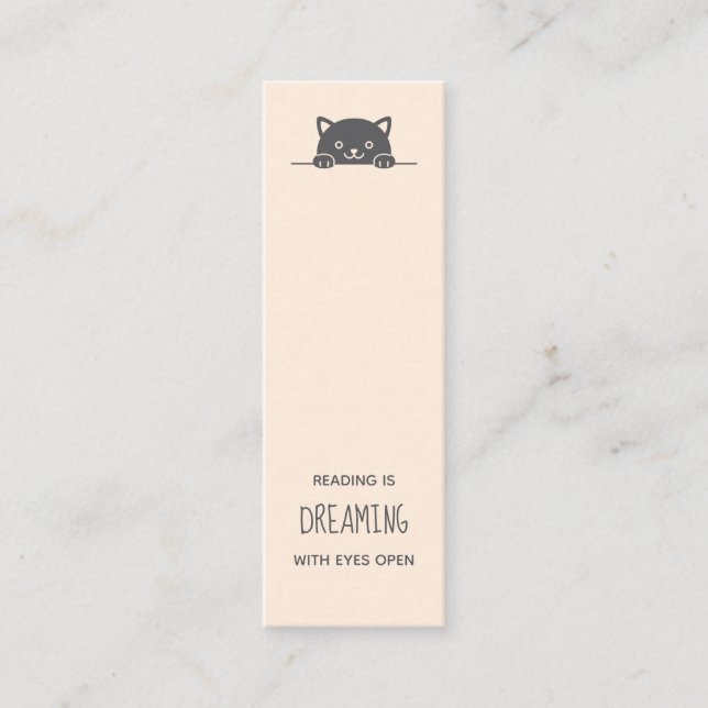 Cute Black Cat Peeking above Bookmark Quote Mini Business Card (Front)