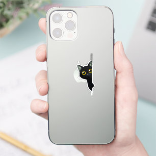 Cute Black Cat Peeking Around the Corner Funny