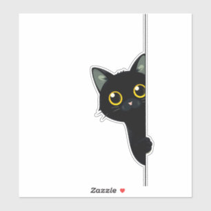 Cute Black Cat Peeking Around the Corner Funny