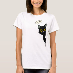 Cute Black Cat Peeking Around the Corner   Funny  T-Shirt