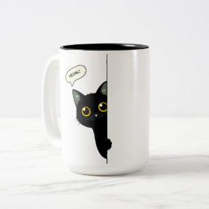Cute Black Cat Peeking Around the Corner Funny Two-Tone Coffee Mug