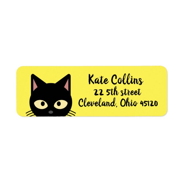 CUTE BLACK CAT PEEKING ART RETURN ADDRESS LABELS (Front)