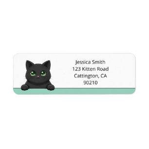 Cute Black Cat Peeking Mint Custom Return Address