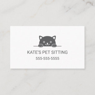 Cute Black Cat Peeking Pet Sitting Service 2 Business Card