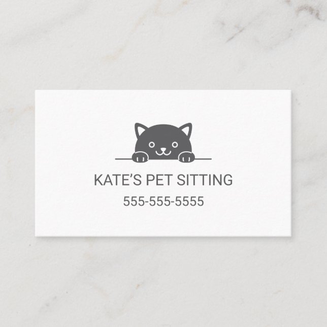 Cute Black Cat Peeking Pet Sitting Service 2 Business Card (Front)