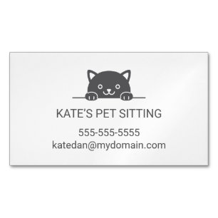 Cute Black Cat Peeking Pet Sitting Service 2 Magnetic Business Card
