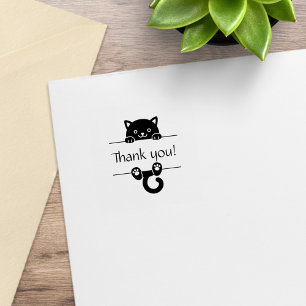 Cute Black Cat Peeking Thank You 1x1 Rubber Stamp