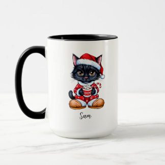 Cute Black Cat personalised Christmas Mug