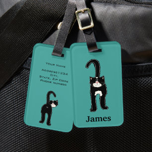 Cute Black Cat Personalised Luggage Tag