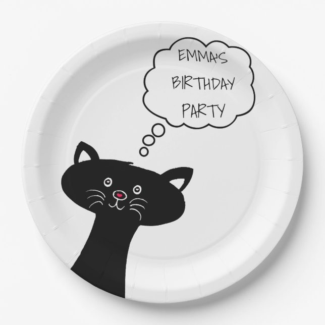 Cute Black Cat - Personalised Paper Plates (Front)