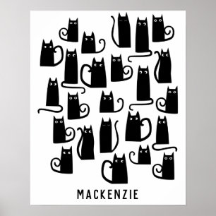 Cute Black Cat Personalised Poster