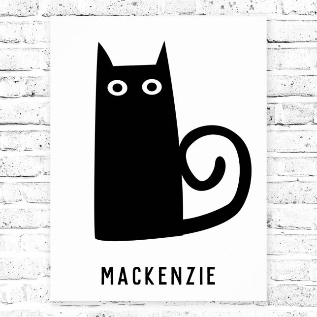 Cute Black Cat Personalised Poster (Fun black cat personalized custom name poster)