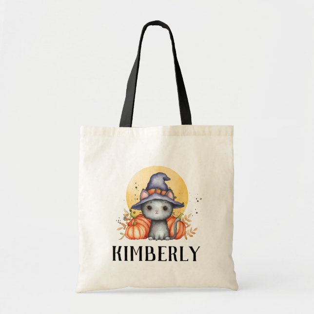 Cute Black Cat Personalized Halloween  Tote Bag (Front)
