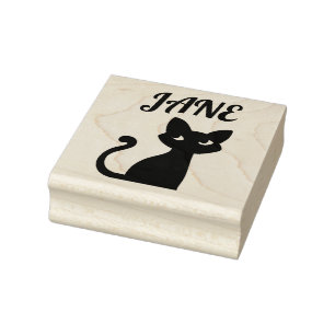CUTE BLACK CAT PERSONALIZED NAME RUBBER STAMPS