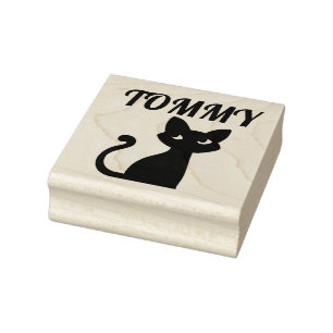 CUTE BLACK CAT PERSONALIZED NAME RUBBER STAMPS