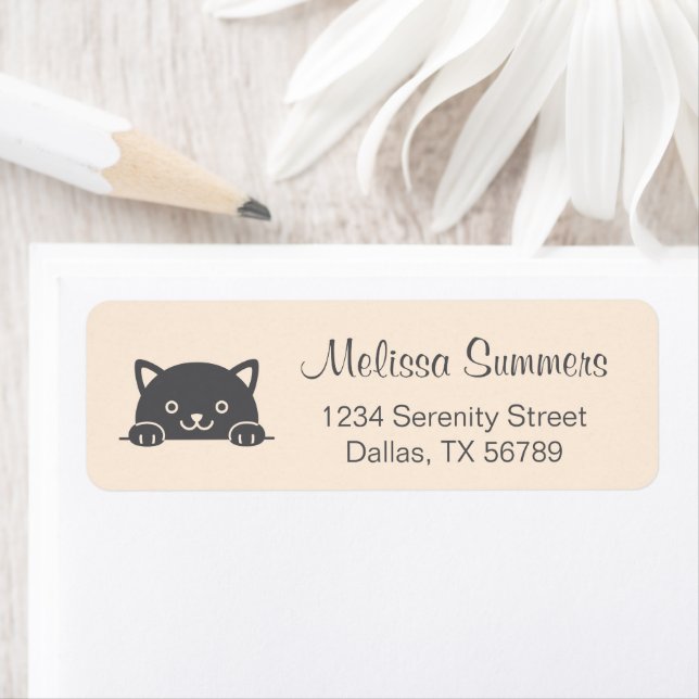 Cute Black Cat Pet Beige Return Address (Insitu)