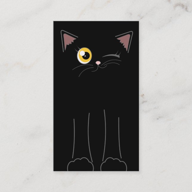 Cute Black Cat Pet Sitting Service Business Card (Front)