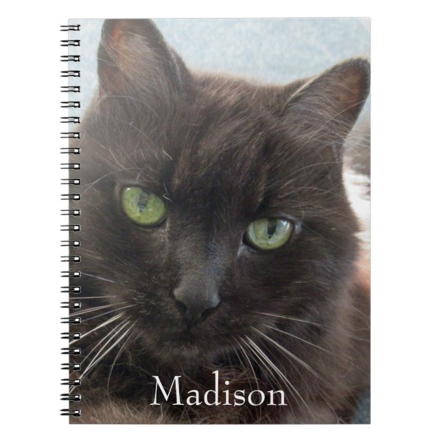 Cute Black Cat Photo Personalised Name  Notebook (Front)