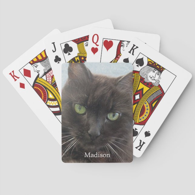 Cute Black Cat Photo Personalised Name  Playing Cards (Back)