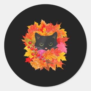 Cute Black Cat Pile Of Leaves Cute Cats And Fall S Classic Round Sticker