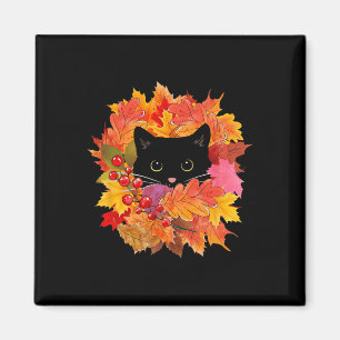 Cute Black Cat Pile Of Leaves Fall Autumn Season Magnet