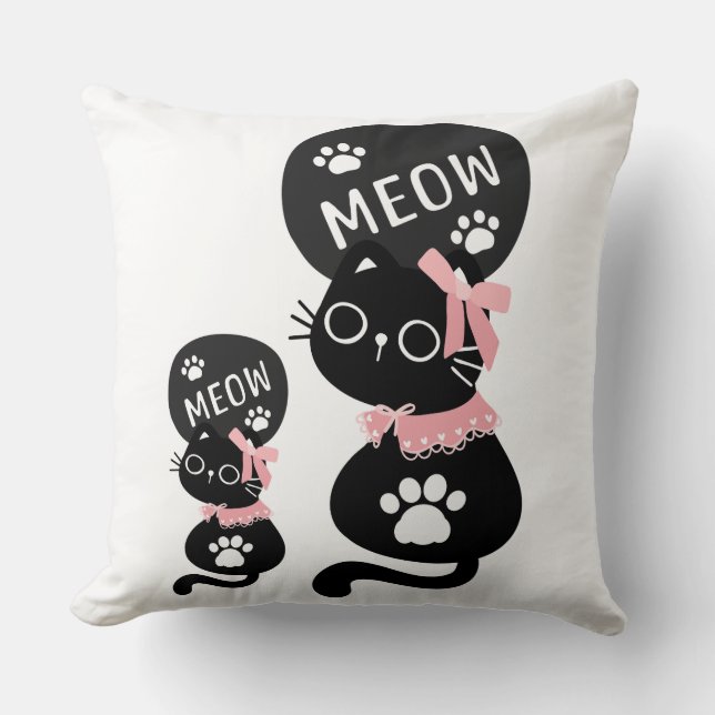 Cute Black Cat Pillow – (Front)