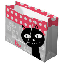 Cute Black Cat Pink Polka Dots Add Your Name