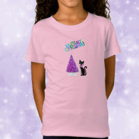 Cute black Cat Pink Shiny Merry Christmas Tree
