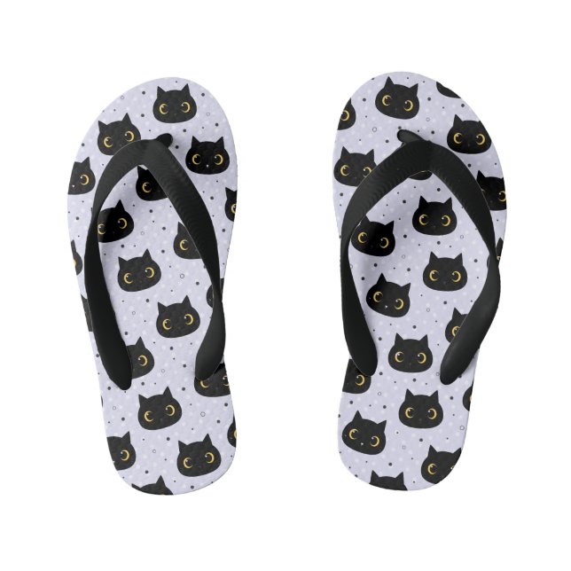 Cute Black Cat Polka Dot Pattern Kid's Flip Flops (Footbed)