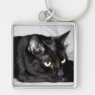 Cute Black Cat Portrait Key Ring