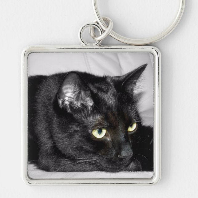 Cute Black Cat Portrait Key Ring (Front)